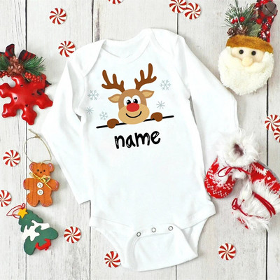 Nume personalizat Body de Crăciun pentru bebeluși Haine personalizate de cerb pentru nou-născut Băieți Fete Salopetă cu mânecă lungă pentru petrecere de Crăciun Tinute pentru sugari