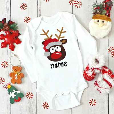 Nume personalizat Body de Crăciun pentru bebeluși Haine personalizate de cerb pentru nou-născut Băieți Fete Salopetă cu mânecă lungă pentru petrecere de Crăciun Tinute pentru sugari