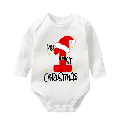 1ο μου Χριστουγεννιάτικο μωρό κορμάκι Βαμβακερό νεογέννητο Χριστουγεννιάτικο πάρτι Ρούχα Βρεφικά αγόρια Μακρυμάνικα μπλουζάκια Βρεφικά κοριτσάκια με στάμπα