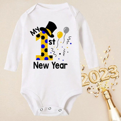 Hello 2023 Newborn Baby Rompers Μακρυμάνικο φορμάκι για νεογέννητο Είναι το πρώτο μου νέο έτος Βρεφικά αγόρια κορίτσια Πρωτοχρονιάτικα ρούχα