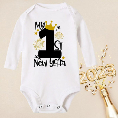 Hello 2023 Newborn Baby Rompers Μακρυμάνικο φορμάκι για νεογέννητο Είναι το πρώτο μου νέο έτος Βρεφικά αγόρια κορίτσια Πρωτοχρονιάτικα ρούχα