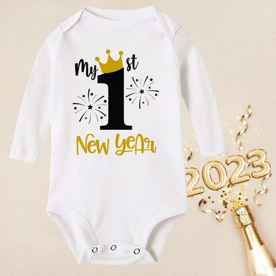 Hello 2023 Newborn Baby Rompers Μακρυμάνικο φορμάκι για νεογέννητο Είναι το πρώτο μου νέο έτος Βρεφικά αγόρια κορίτσια Πρωτοχρονιάτικα ρούχα