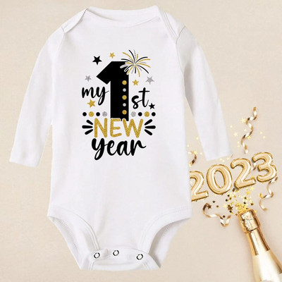 Hello 2023 Newborn Baby Rompers Μακρυμάνικο φορμάκι για νεογέννητο Είναι το πρώτο μου νέο έτος Βρεφικά αγόρια κορίτσια Πρωτοχρονιάτικα ρούχα