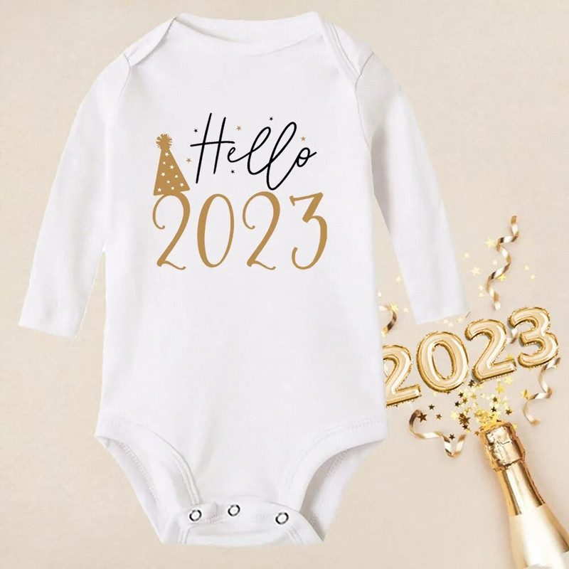 Hello 2023 Newborn Baby Rompers Μακρυμάνικο φορμάκι για νεογέννητο Είναι το πρώτο μου νέο έτος Βρεφικά αγόρια κορίτσια Πρωτοχρονιάτικα ρούχα