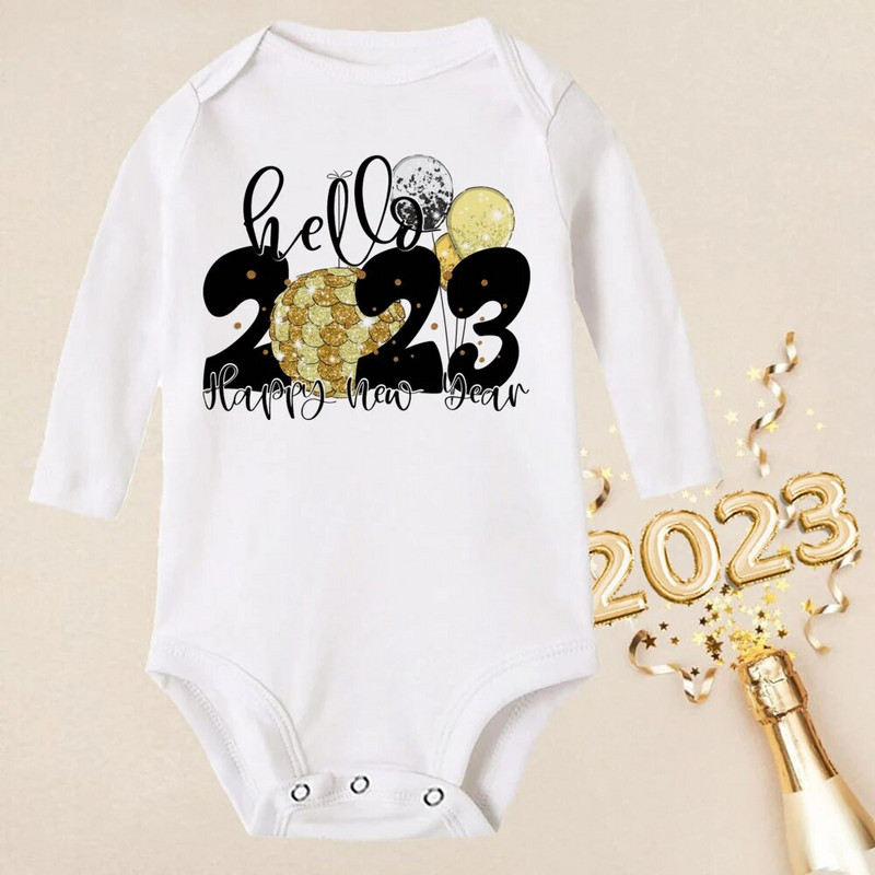 Hello 2023 Newborn Baby Rompers Μακρυμάνικο φορμάκι για νεογέννητο Είναι το πρώτο μου νέο έτος Βρεφικά αγόρια κορίτσια Πρωτοχρονιάτικα ρούχα