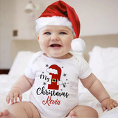 Primul meu body pentru bebeluși de Crăciun, barcel personalizat pentru nou-născut, nume personalizat, botez pentru bebeluși, haine cu mânecă scurtă, ținute de petrecere de Crăciun