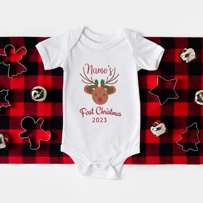 Primul meu body pentru bebeluși de Crăciun, barcel personalizat pentru nou-născut, nume personalizat, botez pentru bebeluși, haine cu mânecă scurtă, ținute de petrecere de Crăciun
