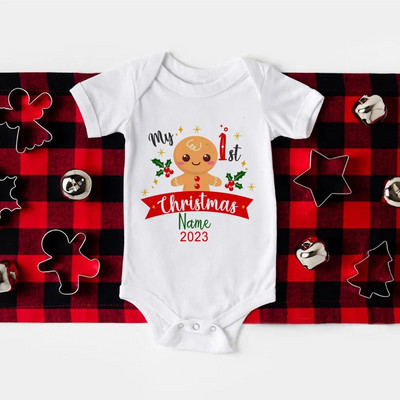 Primul meu body pentru bebeluși de Crăciun, barcel personalizat pentru nou-născut, nume personalizat, botez pentru bebeluși, haine cu mânecă scurtă, ținute de petrecere de Crăciun