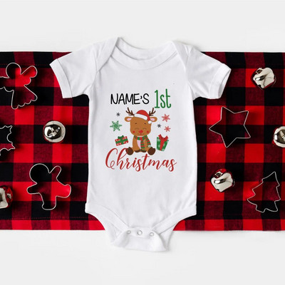 Primul meu body pentru bebeluși de Crăciun, barcel personalizat pentru nou-născut, nume personalizat, botez pentru bebeluși, haine cu mânecă scurtă, ținute de petrecere de Crăciun