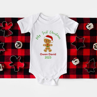 Primul meu body pentru bebeluși de Crăciun, barcel personalizat pentru nou-născut, nume personalizat, botez pentru bebeluși, haine cu mânecă scurtă, ținute de petrecere de Crăciun