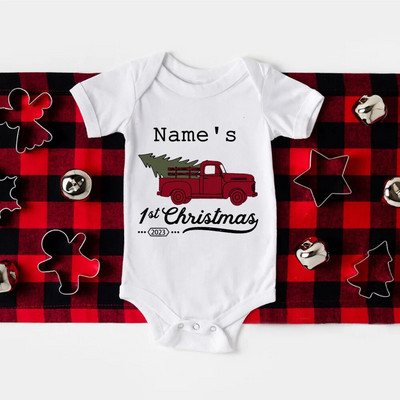 Primul meu body pentru bebeluși de Crăciun, barcel personalizat pentru nou-născut, nume personalizat, botez pentru bebeluși, haine cu mânecă scurtă, ținute de petrecere de Crăciun