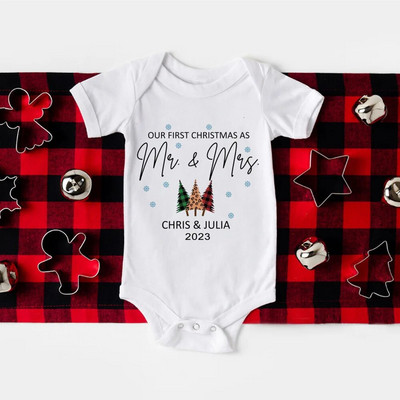 Primul meu body pentru bebeluși de Crăciun, barcel personalizat pentru nou-născut, nume personalizat, botez pentru bebeluși, haine cu mânecă scurtă, ținute de petrecere de Crăciun