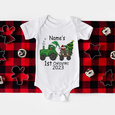 Primul meu body pentru bebeluși de Crăciun, barcel personalizat pentru nou-născut, nume personalizat, botez pentru bebeluși, haine cu mânecă scurtă, ținute de petrecere de Crăciun