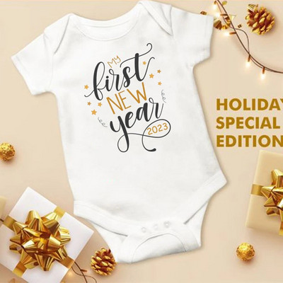 Βρεφικά φορμάκια για την 1η μου Πρωτοχρονιά Λευκά Βρεφικά ρούχα Πρωτοχρονιάτικο πάρτι για αγόρια κορίτσια Romper Κοντομάνικα νεογέννητα φορμάκια