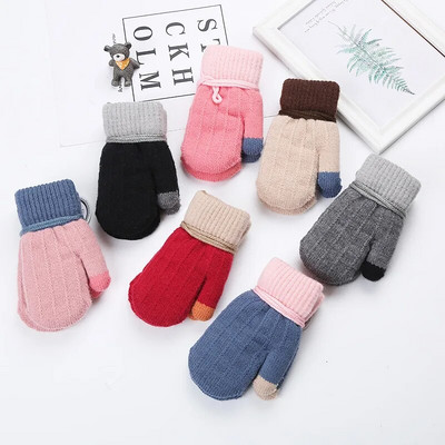 Detské palčiaky Thicken Plus Velvet, zimné, pre chlapcov a dievčatá, pletené, teplé, pevné, pre batoľatá a dojčatá, vonkajšie rukavice