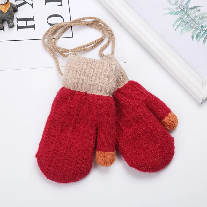 Detské palčiaky Thicken Plus Velvet, zimné, pre chlapcov a dievčatá, pletené, teplé, pevné, pre batoľatá a dojčatá, vonkajšie rukavice