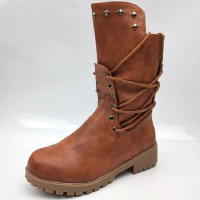 Sügis- ja talvesaapad naiste madala kontsaga Fang He Rivet Keskmise tünniga ratsasaapad, suur suurus