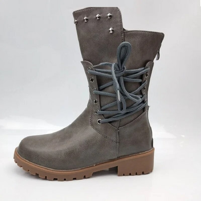 Sügis- ja talvesaapad naiste madala kontsaga Fang He Rivet Keskmise tünniga ratsasaapad, suur suurus