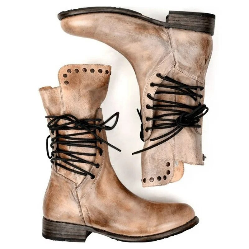 Sügis- ja talvesaapad naiste madala kontsaga Fang He Rivet Keskmise tünniga ratsasaapad, suur suurus