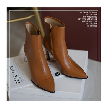 Дамски боти до глезена Chelsea Обувки с висок ток Зимни нови дизайнерски помпи с остри пръсти Ежедневни дамски обувки с цип Снежни обувки