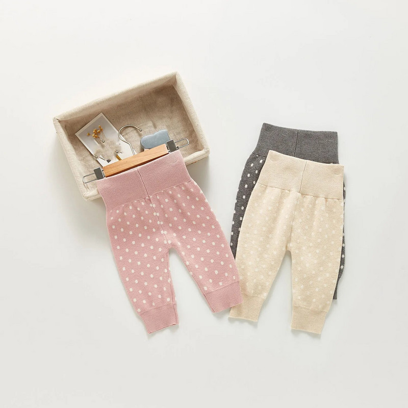 2021 Φθινόπωρο νέο Dot Print Βρεφικό παντελόνι για κορίτσια Πλεκτό κολάν Βρεφικό ψηλόμεσο παντελόνι Παιδικό βαμβακερό πουλόβερ Βρεφικό παντελόνι