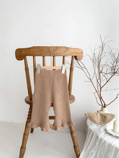 7209 Pantaloni tricotați pentru bebeluși din Coreea 2023 Toamna Iarnă Noua culoare bomboană Pantaloni cu clopoței tricotați pentru fete Pantaloni și jambiere casual