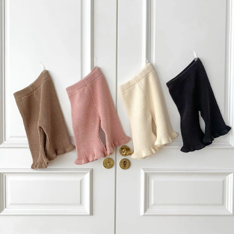 7209 Pantaloni tricotați pentru bebeluși din Coreea 2023 Toamna Iarnă Noua culoare bomboană Pantaloni cu clopoței tricotați pentru fete Pantaloni și jambiere casual