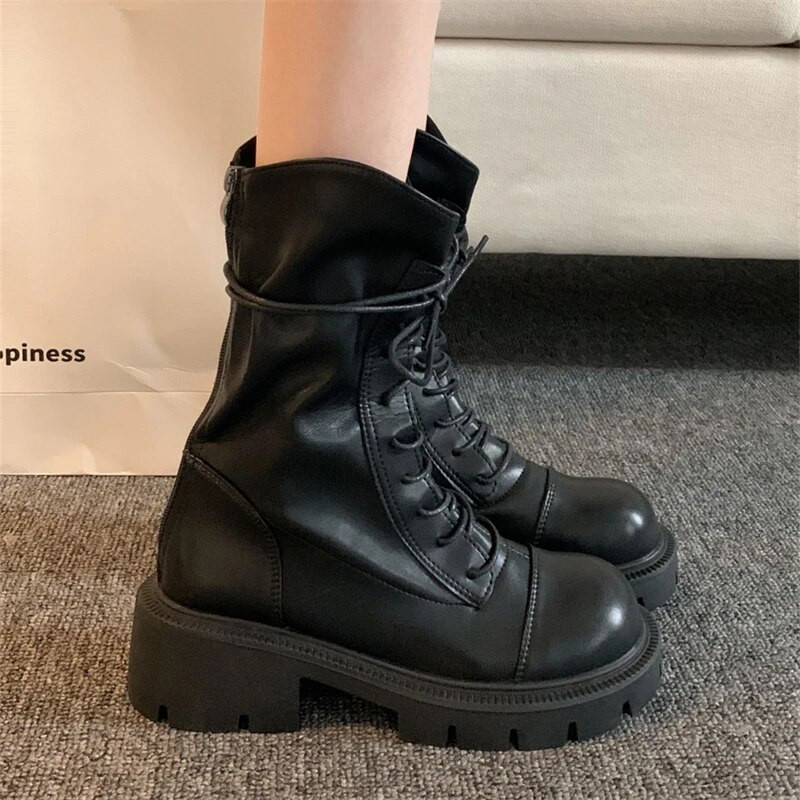 Naiste 2023. aasta talveks sääre keskosa saapad Moodsad paelad, paksu põhjaga ratsasaapad, disainitud tüdrukute platvormkingad