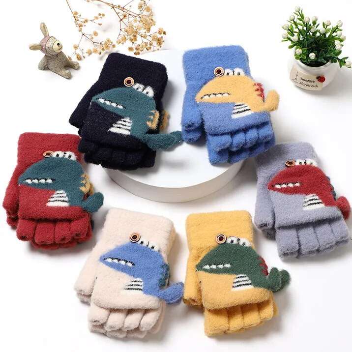 Mănuși pentru bebeluși cu desene animate, iarnă, calde pentru copii, mănuși pentru fetițe, tricotate pentru copii mici, mănuși pentru dentiție, mănuși de iarnă de pluș, copii 2-5 ani