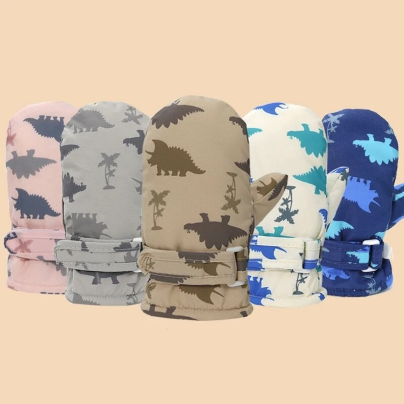 Copii Copii Mănuși de schi iarnă zăpadă Snowboard Rezistent la vânt Impermeabil Mănușă îngroșată Dinozaur din desene animate Sport în aer liber Uscare rapidă