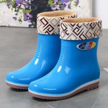 Winter Thicken Plus Velvet Rain Boots Γυναικείες PVC αδιάβροχες αντιολισθητικές μπότες εξωτερικής πλατφόρμας για τον αστράγαλο Ζεστό χαμηλό τακούνι Επαγγελματικό παπούτσι