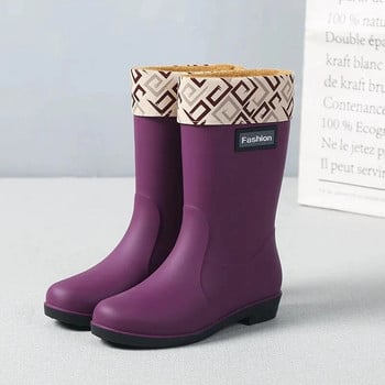 Winter Thicken Plus Velvet Rain Boots Γυναικείες PVC αδιάβροχες αντιολισθητικές μπότες εξωτερικής πλατφόρμας για τον αστράγαλο Ζεστό χαμηλό τακούνι Επαγγελματικό παπούτσι