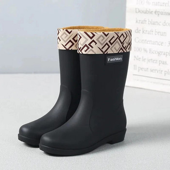 Winter Thicken Plus Velvet RainBoots Дамски PVC водоустойчиви нехлъзгащи се външни ботуши на платформа Топли работни дизайнерски обувки на нисък ток