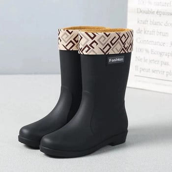 Winter Thicken Plus Velvet Rain Boots Γυναικείες PVC αδιάβροχες αντιολισθητικές μπότες εξωτερικής πλατφόρμας για τον αστράγαλο Ζεστό χαμηλό τακούνι Επαγγελματικό παπούτσι