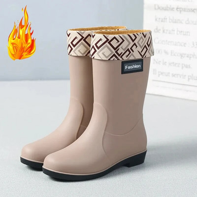 Winter Thicken Plus Velvet Rain Boots Γυναικείες PVC αδιάβροχες αντιολισθητικές μπότες εξωτερικής πλατφόρμας για τον αστράγαλο Ζεστό χαμηλό τακούνι Επαγγελματικό παπούτσι