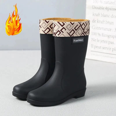 Winter Thicken Plus Velvet Rain Boots Γυναικείες PVC αδιάβροχες αντιολισθητικές μπότες εξωτερικής πλατφόρμας για τον αστράγαλο Ζεστό χαμηλό τακούνι Επαγγελματικό παπούτσι