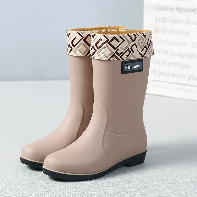 Winter Thicken Plus Velvet Rain Boots Γυναικείες PVC αδιάβροχες αντιολισθητικές μπότες εξωτερικής πλατφόρμας για τον αστράγαλο Ζεστό χαμηλό τακούνι Επαγγελματικό παπούτσι