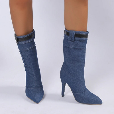 2023 Pantofi de dama Cizme de dama la mijlocul gambei Cizme moderne sexy pentru femei Pantofi de dama cu toc subtire, cu catarama de cusut, cu varf ascutit