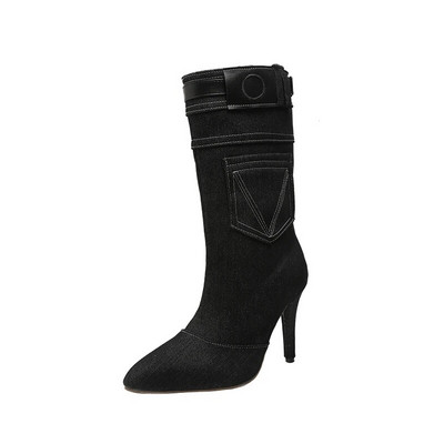 2023 Pantofi de dama Cizme de dama la mijlocul gambei Cizme moderne sexy pentru femei Pantofi de dama cu toc subtire, cu catarama de cusut, cu varf ascutit
