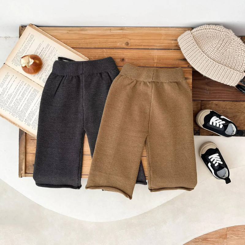 Sugar Băiat Bebeluș Toamnă Iarnă Leggings tricotați retro Fată Copii Pantaloni solizi calduri Casual Pantaloni de modă pentru nou-născut Haine pentru copii