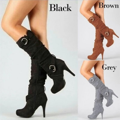 2021-es új Női Fashion Jackboots Vastag Sarkú Csizmák Kötszer a Térd felett Fashion Boots Zapatos De Mujer Motoros csizma 34-es méret