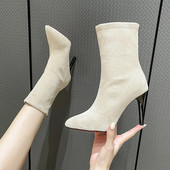 2023, noi șosete pentru femei, pantofi, țesătură elastică, cizme pentru femei, cu vârf ascuțit, cu tocuri înalte subțiri, cizme chelsea cu toc, sexy, cu șosete