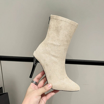 2023 Νέες γυναικείες κάλτσες παπούτσια Stretch ύφασμα Γυναικείες μπότες αστραγάλου με μυτερά λεπτά ψηλά τακούνια slip-on Σέξι μπότες Chelsea με τακούνι κάλτσας