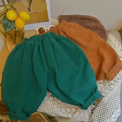 Dječje Dječje Dječje široke jednobojne vintage hlače od rotkvica Jesenske nove jednostavne ležerne hlače za trčanje Djevojčice Baršunaste dječje hlače u obliku pahuljica