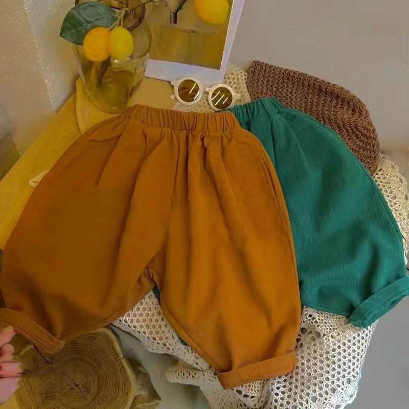 Detské chlapčenské voľné pevné vintage reďkovkové nohavice, jesenné nové jednoduché ležérne tepláky, dievčenské snehové vločky, zamatové detské nohavice