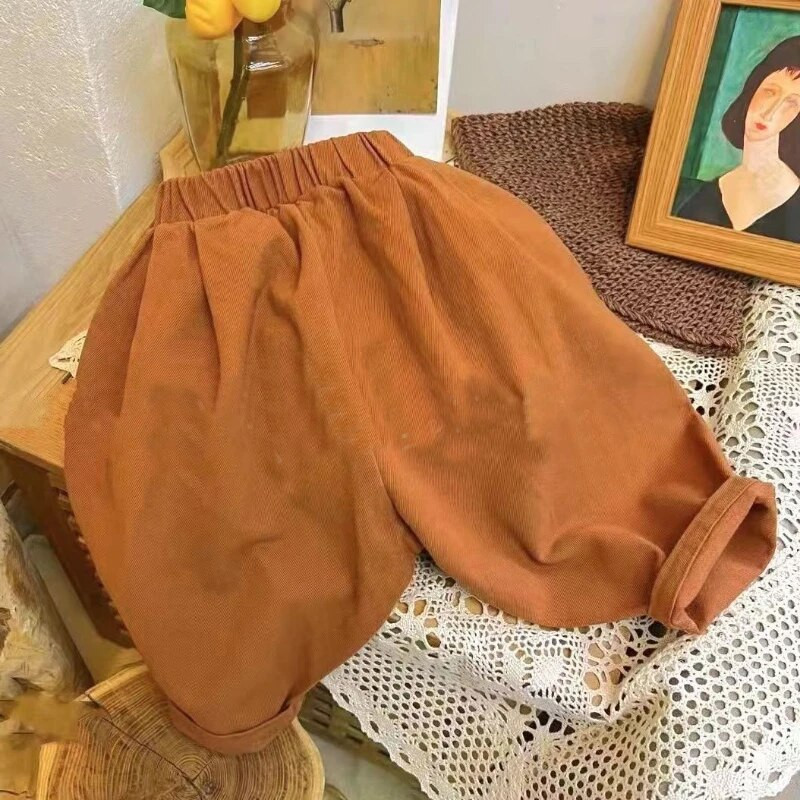Detské chlapčenské voľné pevné vintage reďkovkové nohavice, jesenné nové jednoduché ležérne tepláky, dievčenské snehové vločky, zamatové detské nohavice