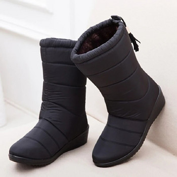 Αδιάβροχα χειμερινά παπούτσια με φούντα Γυναικείες μαύρες μπότες ζεστές γούνες Γυναικείες χειμερινές γυναικείες μπότες Μποτάκια Down Snow Boots Γυναικεία παπούτσια