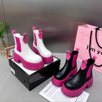 Χειμερινό πολυτελές σχέδιο Punk Gothic Street Γυναικεία παπούτσια Πράσινη ροζ χοντρή σόλα Χοντρό τακούνι Slim Chelsea Ankle Boots Fashion Boots