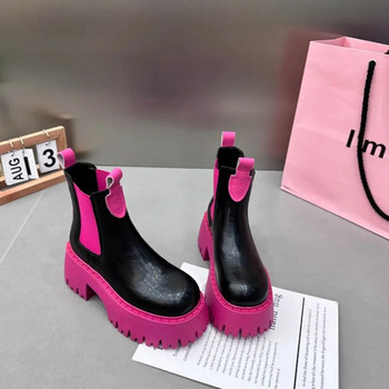 Χειμερινό πολυτελές σχέδιο Punk Gothic Street Γυναικεία παπούτσια Πράσινη ροζ χοντρή σόλα Χοντρό τακούνι Slim Chelsea Ankle Boots Fashion Boots
