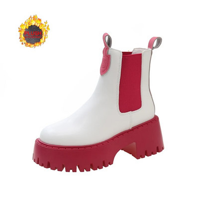 Iarna Design de lux Punk Gotic Street Pantofi de damă Verde Roz Talpă groasă Toc gros Botine Chelsea subțiri Cizme de modă
